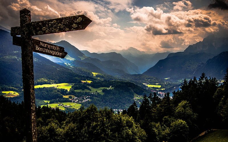 Berchtesgaden, Alps, evening, sunset, mountain valley, mountain landscape, forest, Bavaria, Germany, HD wallpaper
