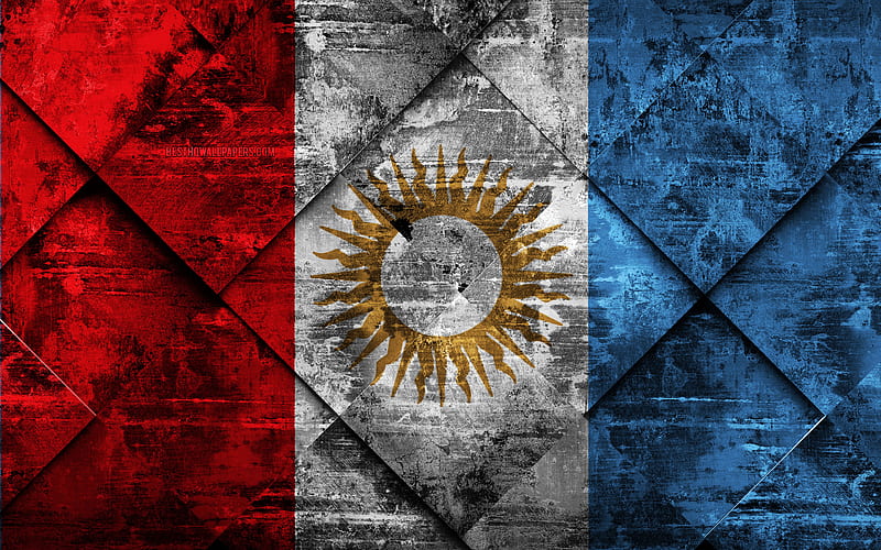 Flag of Cordoba grunge art, rhombus grunge texture, Argentine Province, Cordoba flag, Argentina, national symbols, Cordoba, provinces of Argentina, creative art, HD wallpaper