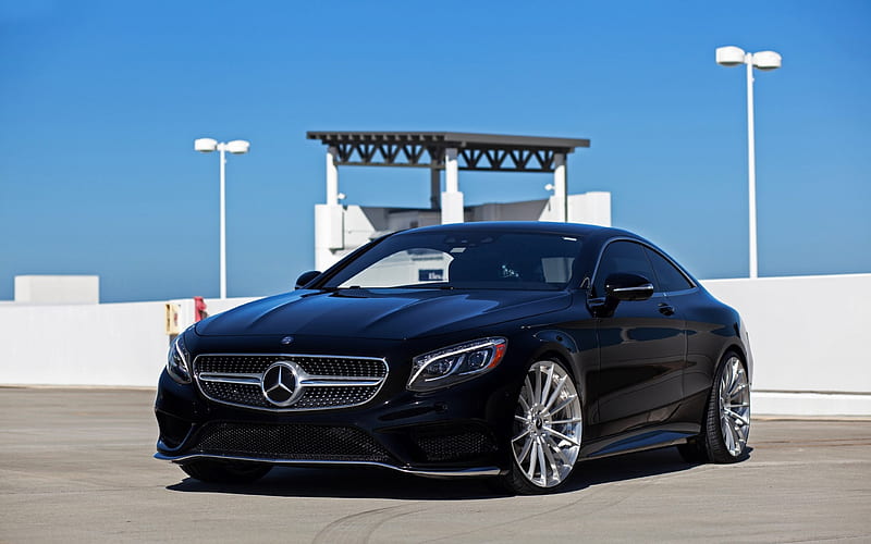 Mercedes-Benz S-Class Coupe, 2018, W222, luxury sports coupe, new black S-Class Coupe, German cars, Mercedes, HD wallpaper
