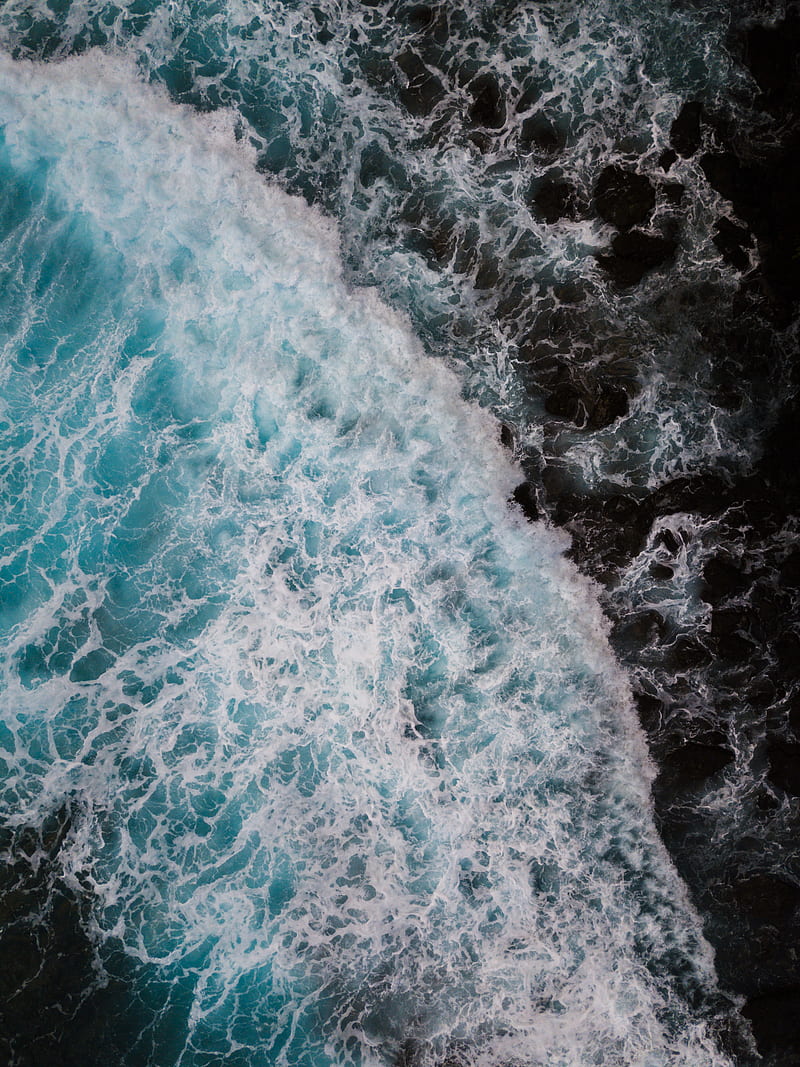 waves, water, aerial view, sea, HD phone wallpaper