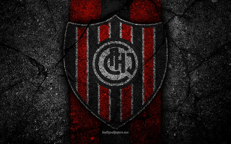 Chacarita Juniors FC, logo, Superliga, AAAJ, black stone, Argentina, soccer, Chacarita Juniors, football club, asphalt texture, FC Chacarita Juniors, HD wallpaper