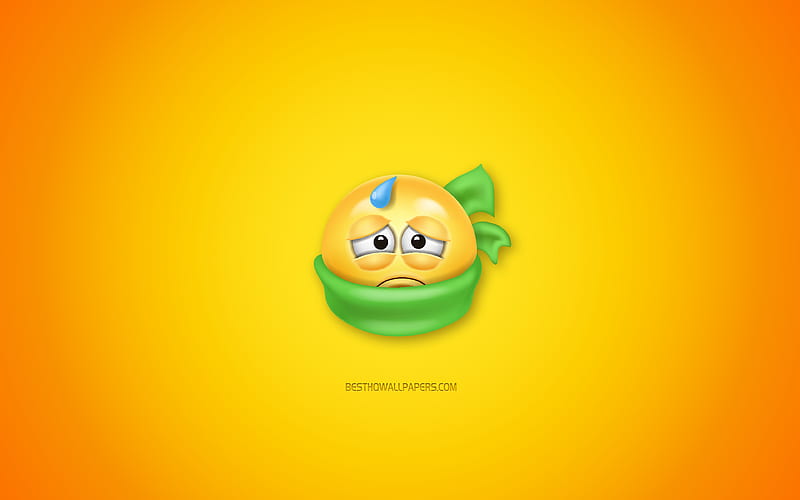 I am sick, yellow background, 3d icons, 3d smiley, concepts, HD wallpaper