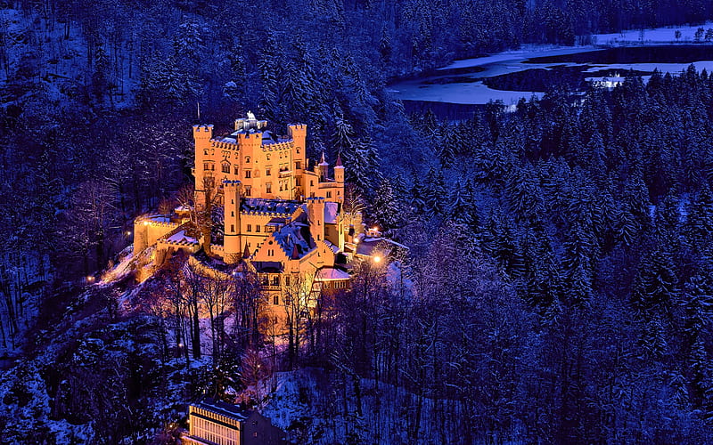 Hohenschwangau Castle At Night In Winter Nights Lights Castles