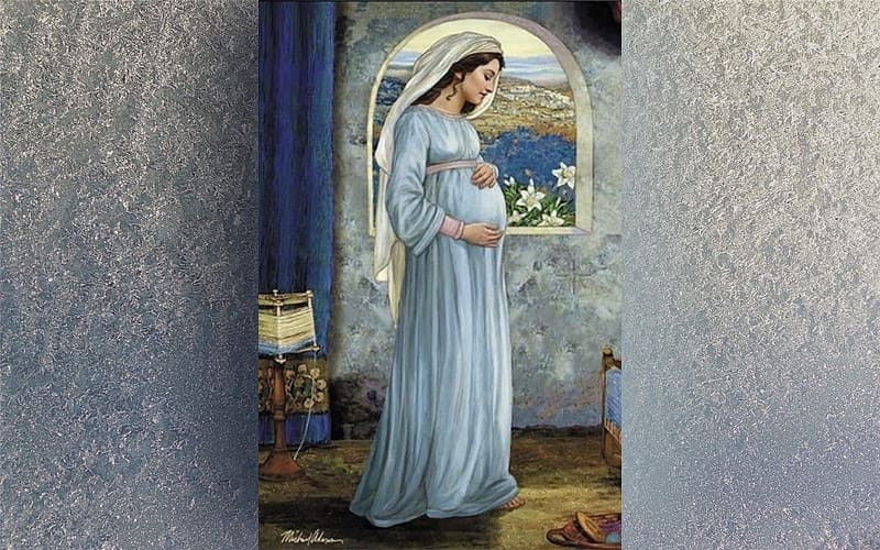 Mary Expecting Baby Jesus, Virgin, Mary, Mother-to-be, unborn Jesus, window, lilies, HD wallpaper