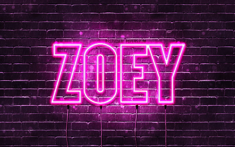 Zoey with names, female names, Zoey name, purple neon lights, horizontal text, with Zoey name, HD wallpaper