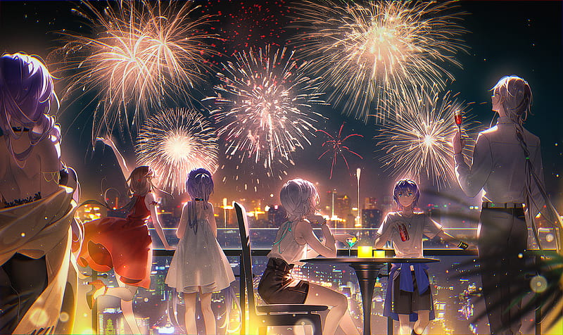 Anime, Vocaloid, Fireworks , Luo Tianyi , Mo Qingxian , Yuezheng Ling , Yuezheng Longya , Zhiyu Moke, HD wallpaper