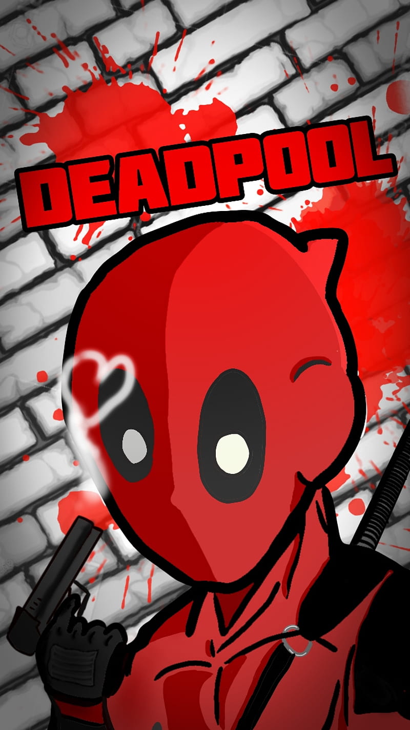 Cartoon Deadpool, antihero, blood, drawing, marvel, movies, red, HD phone wallpaper