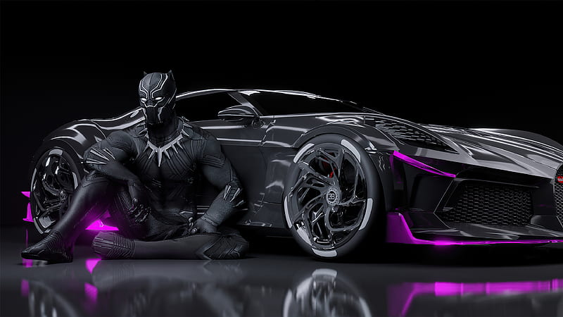 Black Panther Bugatti Chiron La Voiture Noire, black-panther, superheroes, bugatti-la-voiture-noire, bugatti, 2020-cars, carros, behance, HD wallpaper