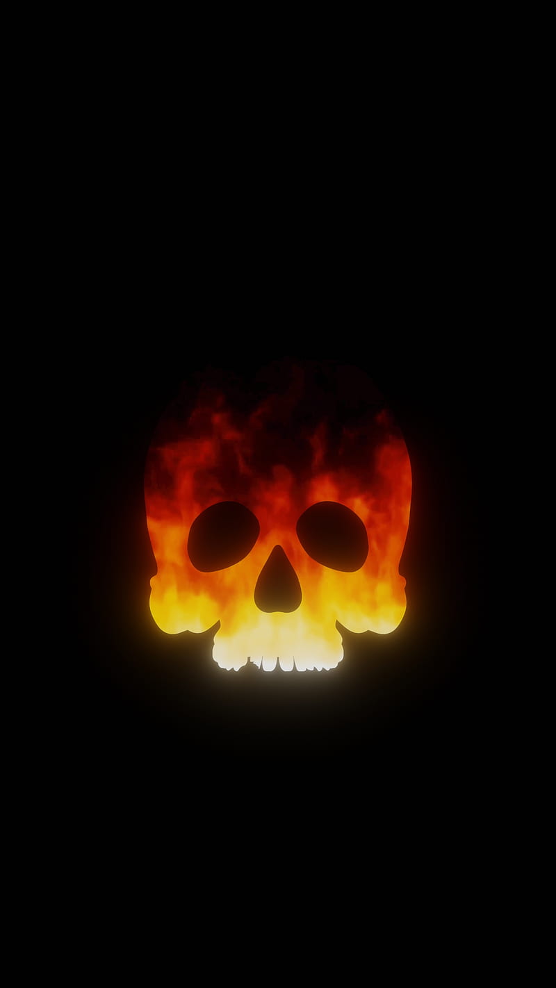FireSkull, Ancient, black, bones, danger, fire, flame, flames, fumes, halloween, oled, orange, red, scary, skull, warning, HD phone wallpaper