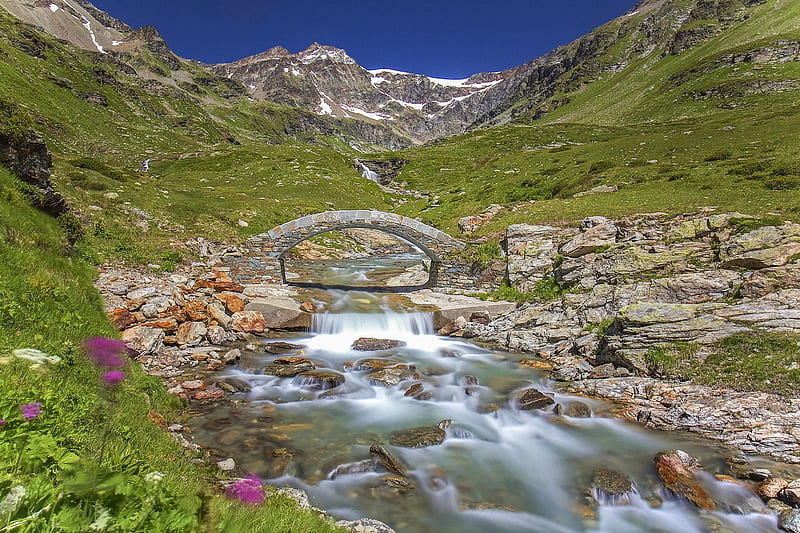 Bridges, Bridge, Alps, Italy, Mountain, Stream, HD wallpaper