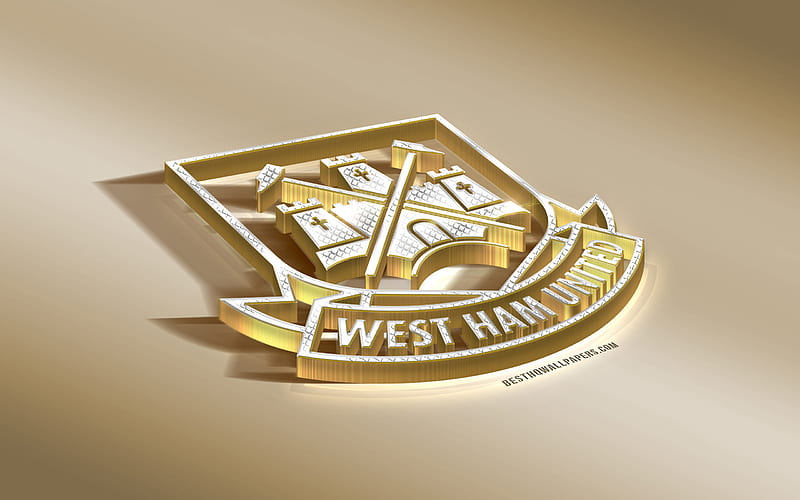 West Ham United FC, English football club, golden silver logo, London, England, Premier League, 3d golden emblem, creative 3d art, football, United Kingdom, HD wallpaper
