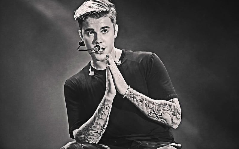 Justin Bieber, Canadian singer, young star, hoot, monochrome, concert, HD wallpaper