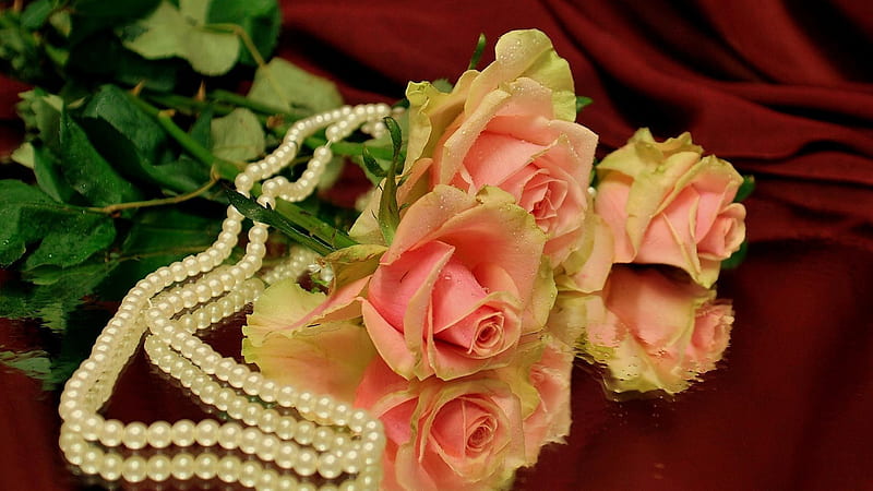 Pearl Necklace With Pink Flowers Pink, HD wallpaper