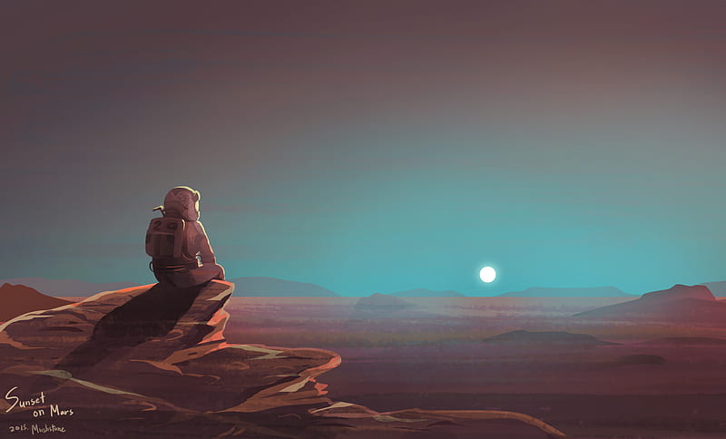 Astronaut Watching Sunset On Mars, astronaut, artist, artwork, digital-art, HD wallpaper
