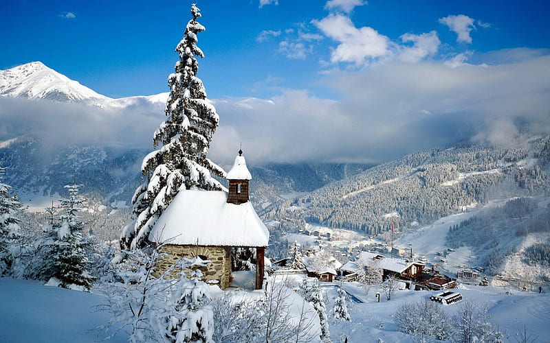 bad gastein winter resort in austria, resort, forest, winter, mountains, HD wallpaper