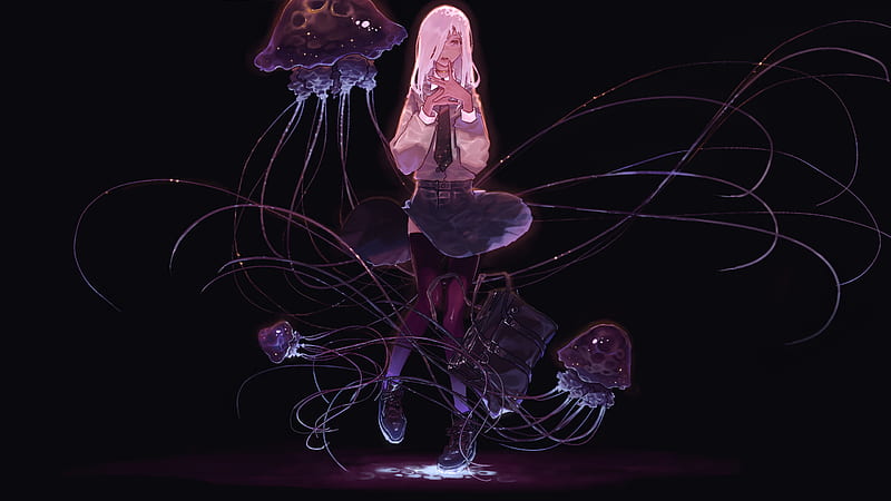 Mobile wallpaper: Anime, Jellyfish, Girl, Book, Fish, Blonde, Underwater,  Bubble, 939622 download the picture for free.