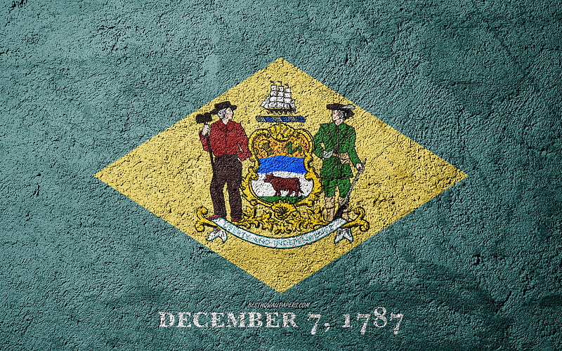 Flag of State of Delaware, concrete texture, stone background, Delaware flag, USA, Delaware State, flags on stone, Flag of Delaware, HD wallpaper