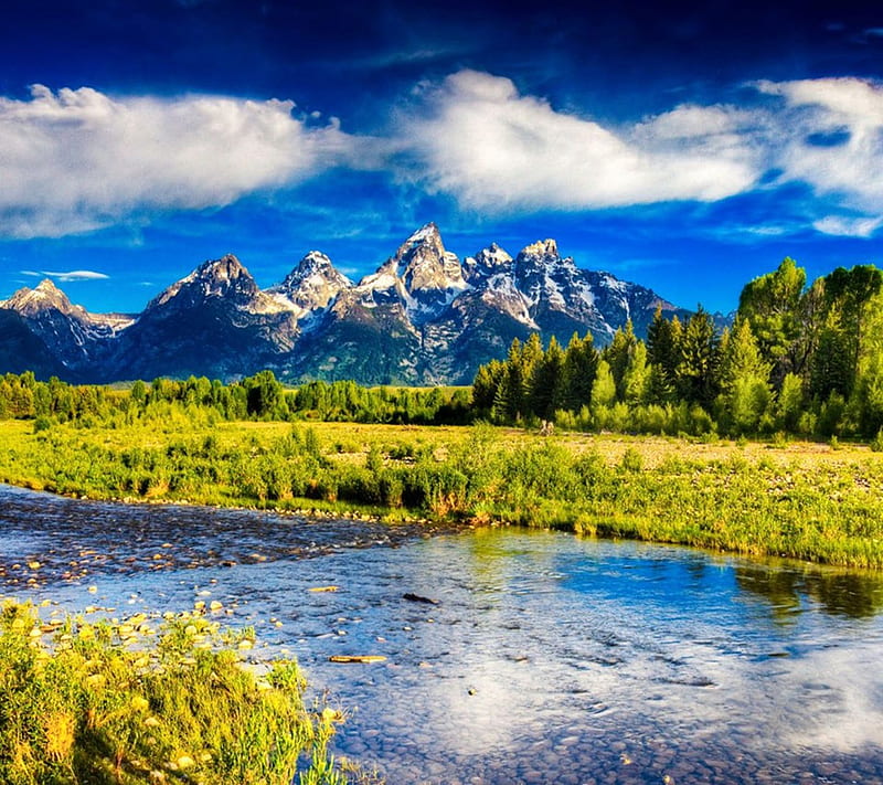 Nature, grass, green, lake, mountain, mountains, nature, sky, tree ...