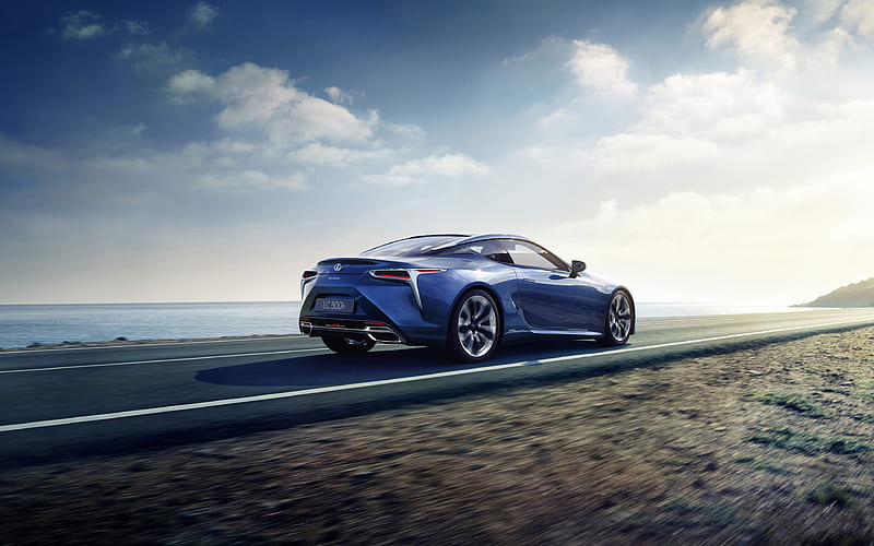 Lexus LC 500h, 2018, rear view sparrow, blue sports coupe, Japanese cars, new LC, Lexus, HD wallpaper
