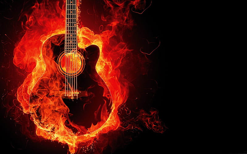 guitar-The fire of artistic creativity design, HD wallpaper
