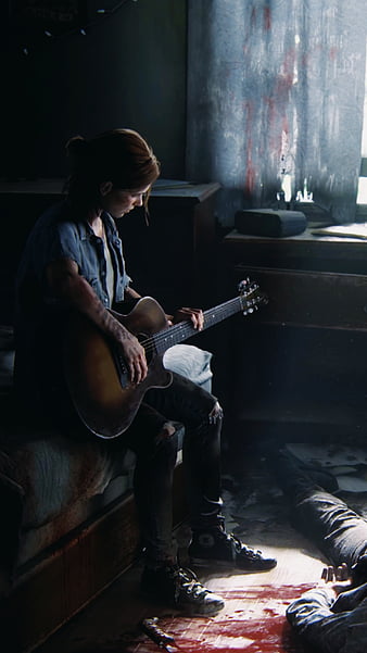 Wallpaper video game, bw, monochrome, the last of us 2, guitar