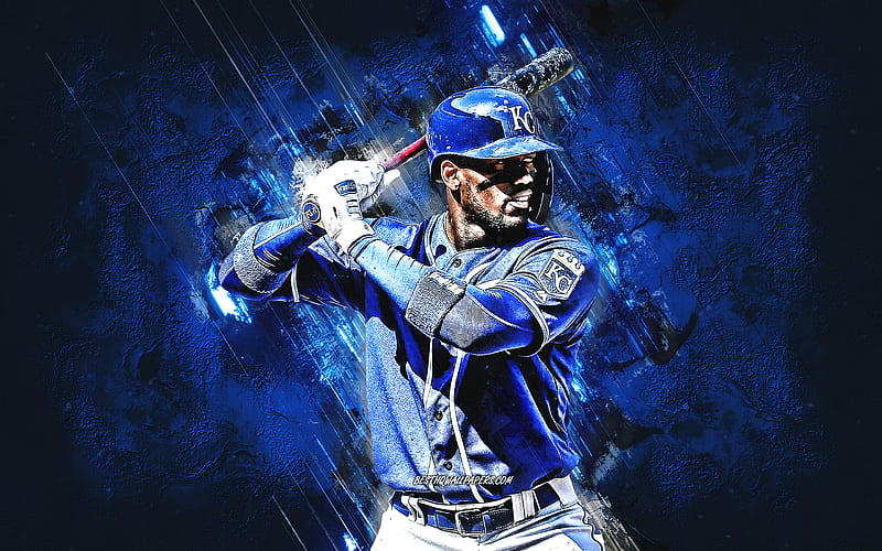 Jorge Soler, Kansas City Royals, MLB, american baseball player, portrait,  blue stone background, HD wallpaper