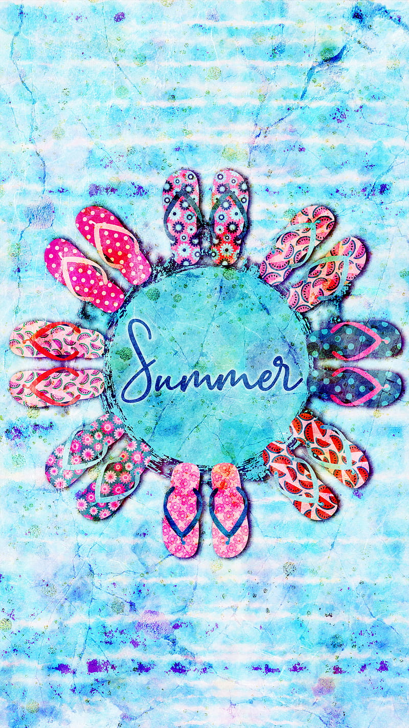 Watercolor Summer , July, Pravokrug, background, beach, bright, chic, color, colorful, cool, creative, flip flop; pool, fun, graphic, holiday, hot, ice cream; cute; blue, orange, paint, pastel, relax, retro, season, summer time, sun, texture, travel, trendy, vivid, HD phone wallpaper