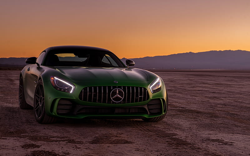 Mercedes-AMG GT R, sunset, 2018 cars, desert, supercars, AMG, Mercedes, HD wallpaper