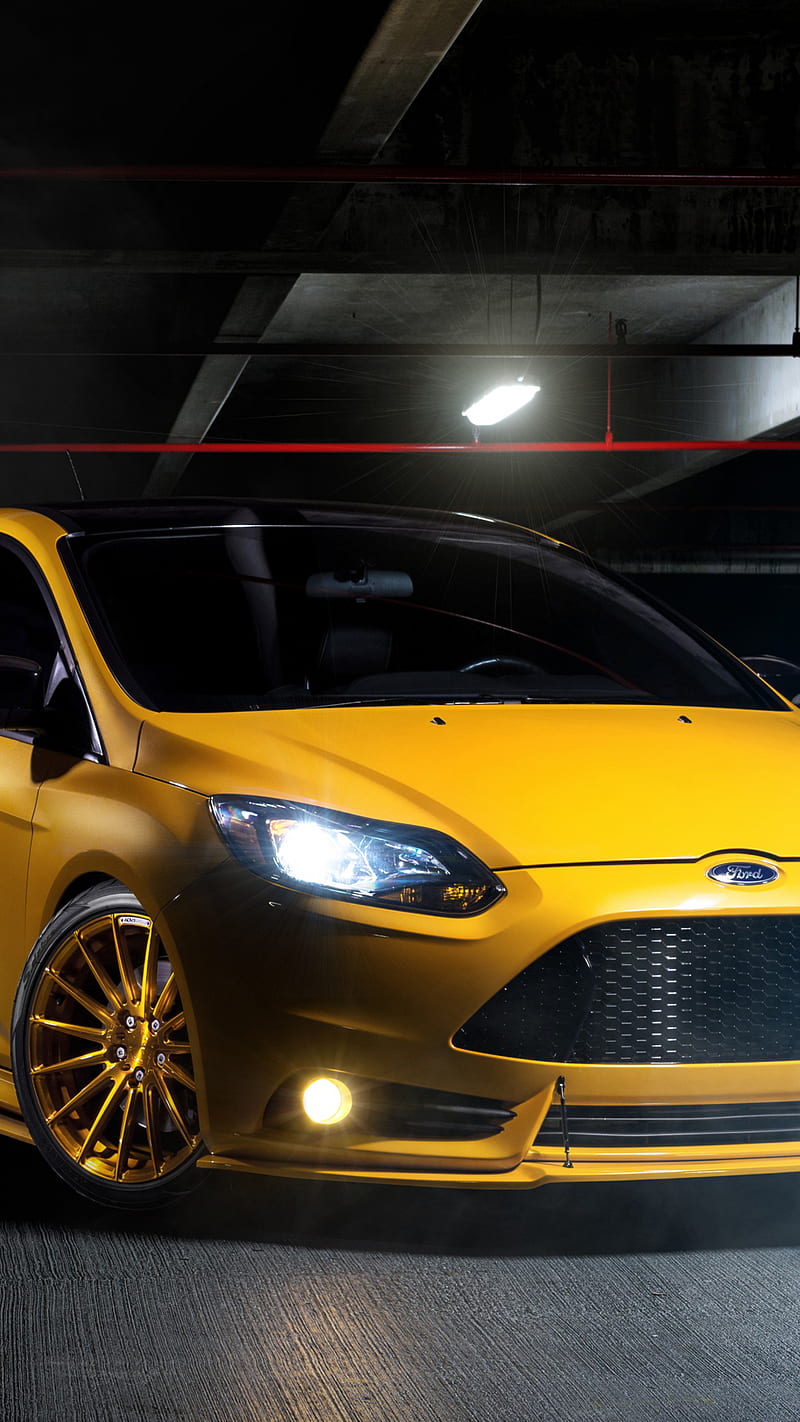 Focus tuning, car, engine, focus, ford, gold, tuning, HD phone wallpaper