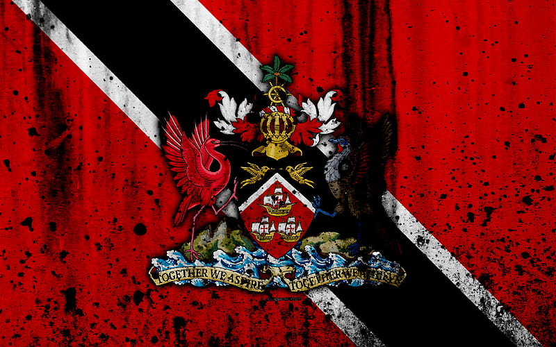 Trinidad and Tobago flag grunge, North America, flag of Trinidad and Tobago, national symbols, Trinidad and Tobago, coat of arms Trinidad and Tobago, national emblem, HD wallpaper