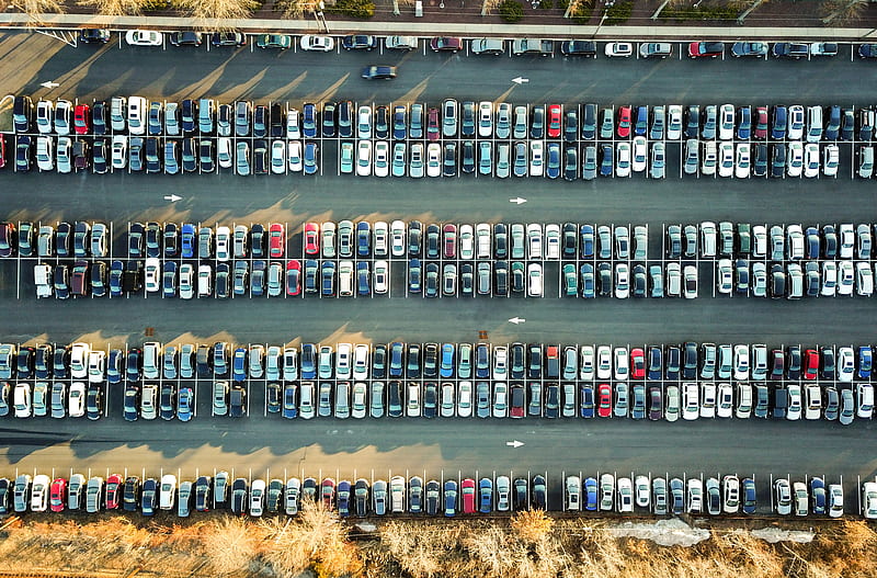 aerial view of assorted cars in parking lot, HD wallpaper