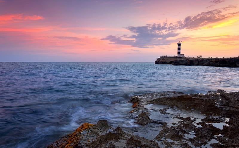 Sunset Lighthouse Point Shore Sunset Lighthouse Sea Hd Wallpaper Peakpx 0948