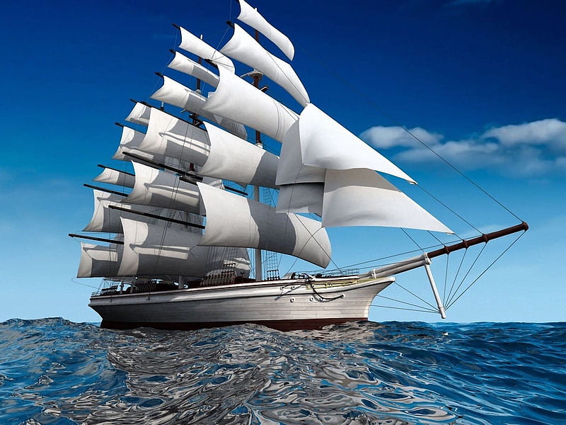 tallship, sails, sky, ocean, HD wallpaper