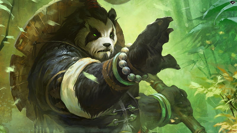 World of Warcraft: Mists of Pandaria, panda, kung fu, world of warcraft mists of pandaria, warrior, HD wallpaper