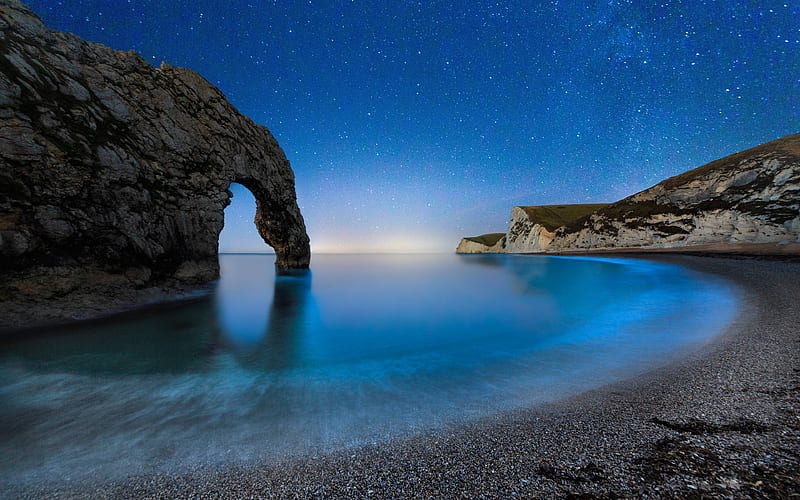 Durdle Door, night, coast, cliffs, Dorset, England, UK, HD wallpaper