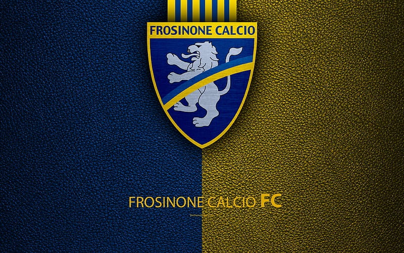 Frosinone Calcio Italian football club, logo, Frosinone, Italy, Serie B, yellow-blue leather texture, football, Italian Football Championships, HD wallpaper