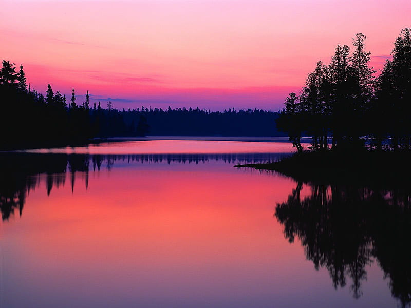 Sunrise Over Bisk Lake, Ontario, Canada, sun, orange, scarlet, dusk, soil, afternoon, nice, rivers, sunrises, black, sky, bisk, ontario, trees, pines, lagoons, water, cool, purple, awesome, violet, hop, canada, red, brown, bonito, graphy, sunsets, land, mirror, pink, blue amazing, lakes, pond, slope, nature, reflected, over, reflections, scarlat, HD wallpaper