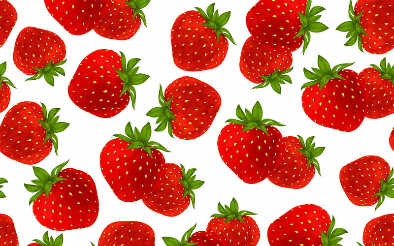 Texture, fruit, pattern, red, strawberry, green, paper, white, capsune, HD wallpaper