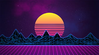 Retro Sunset, 80s, cyber, grid, outrun, purple, tron, vice, HD phone ...