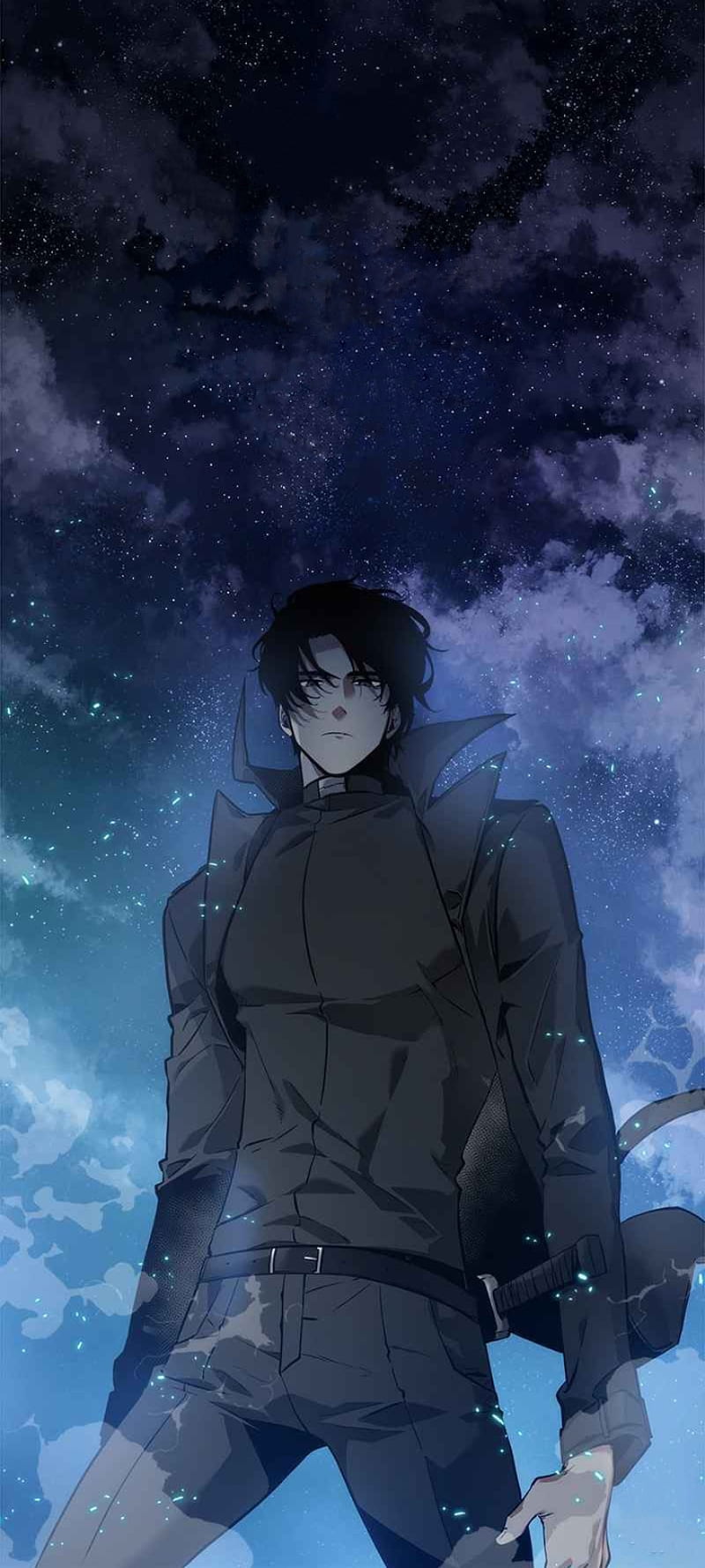 Download Young Dark Anime Boy Looking Upward Wallpaper