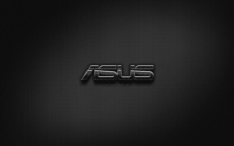 Asus black logo, creative, metal grid background, Asus logo, brands, Asus, HD wallpaper