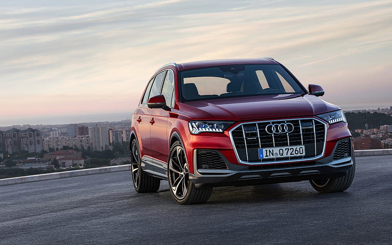 Audi Q7, 2020, front view, exterior, new red Q7, red luxury SUV, German cars, Audi, HD wallpaper