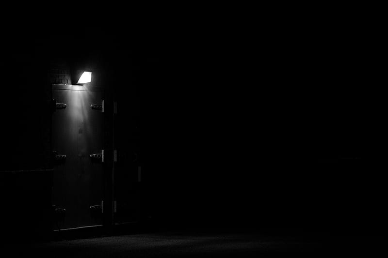 door, lamp, light, darkness, dark, black, HD wallpaper
