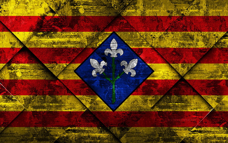 Flag of Lleida grunge art, rhombus grunge texture, spanish province, Lleida flag, Spain, national symbols, Lleida, provinces of Spain, creative art, HD wallpaper