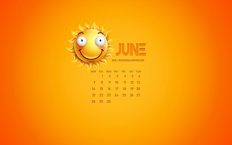 2021 June Calendar, creative art, yellow background, June, 3D sun emotion  icon, HD wallpaper | Peakpx