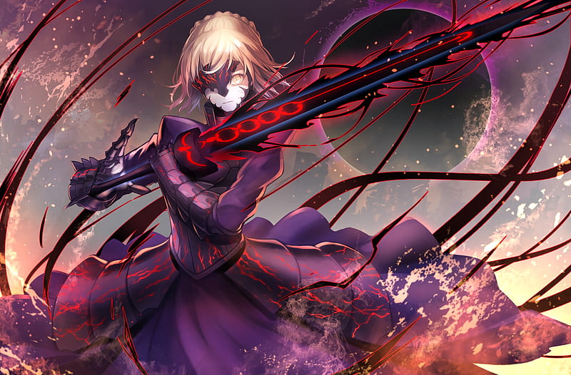 saber alter, two handed sword, blonde, dress, armor, fate grand order, transformation, Anime, HD wallpaper