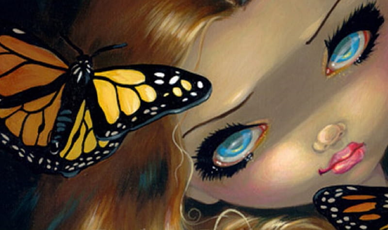 butterflies in my hair, pretty, butterflies, fantazy, anime, HD wallpaper