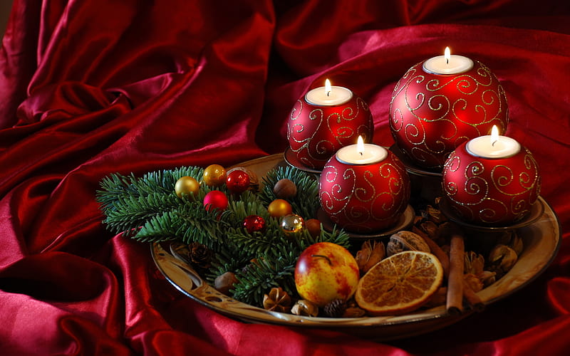 holiday candles, red, pretty, warm, romantic, christmas, holiday, celebration, religious, birtay, happy, fire, graphy, gold, flame, HD wallpaper