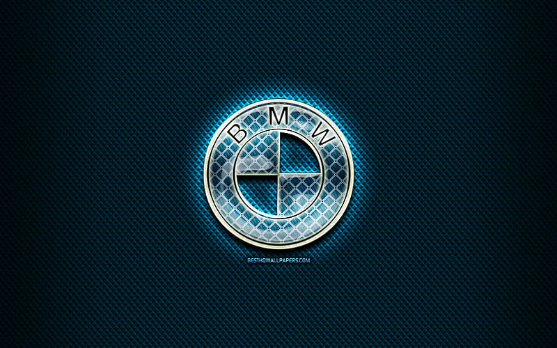 BMW glass logo, cars brands, blue background, artwork, BMW, brands, BMW rhombic logo, creative, BMW logo, HD wallpaper