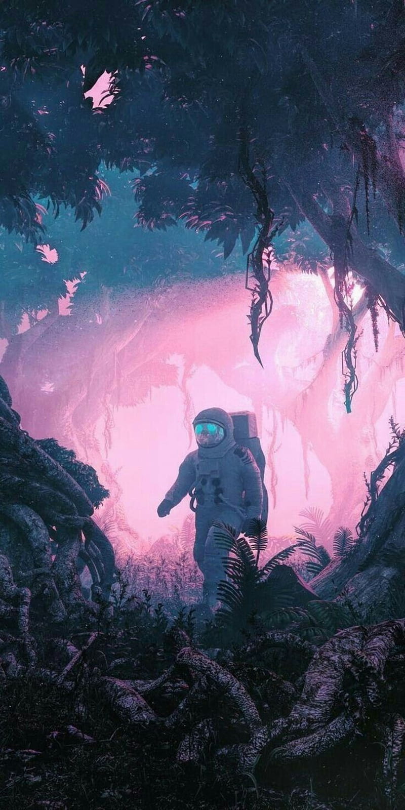 Earth astronaut , galaxy, green, nature, pink, space, trees, HD phone wallpaper